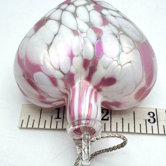 Hand-Blown Glass Heart Ornament Pink & White Mosaic Design Vintage Heavy - Picture 3 of 7